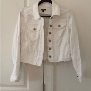 White distressed denim crop jacket
